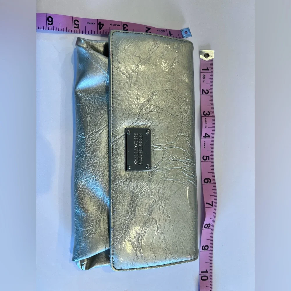 Silver Clutch Bag with magnetic closure coin purse & inside pockets